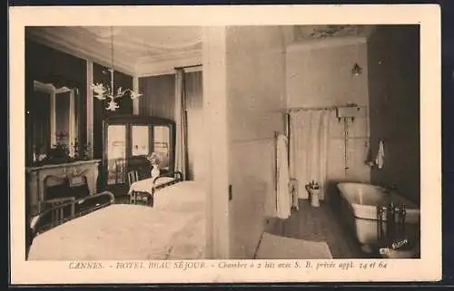 AK Cannes, Hôtel Beau Séjour, Chambre à 2 lits avec salle de bains privée, appt. 34 et 64