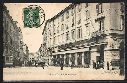 AK Nice, Rue Masséna avec passants et tramway