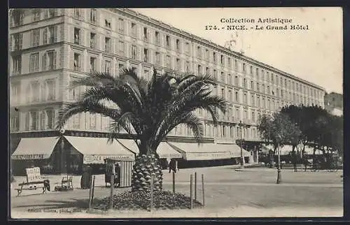 AK Nice, Le Grand Hôtel avec un palmier et des boutiques à proximité