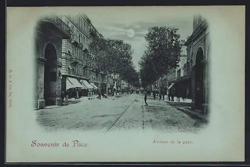 Mondschein-AK Nice, Avenue de la gare sous la lune