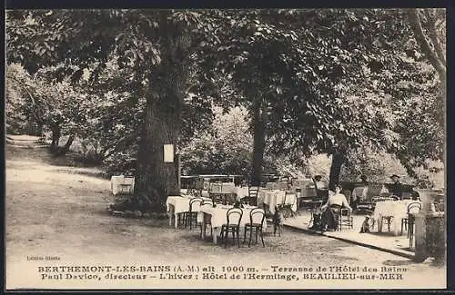 AK Berthemont-les-Bains, Terrasse de l`Hôtel des Bains sous les arbres