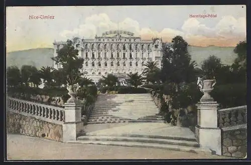 AK Nice, Hermitage-Hôtel avec jardin et escaliers majestueux