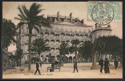 AK Nice, L`Hôtel des Anglais et promenade avec palmiers
