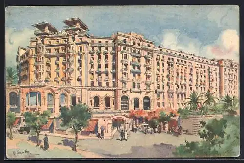 AK Nice, Hôtel Majestic avec vue sur la mer et palmiers en facade