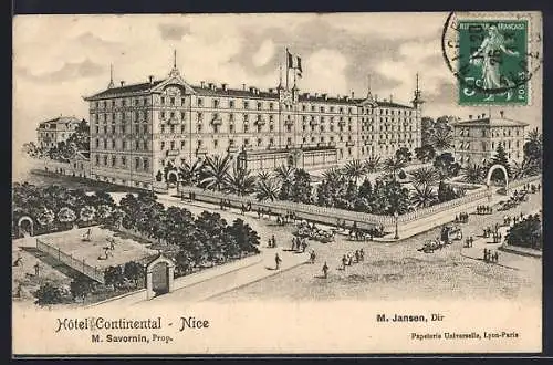 AK Nice, Hôtel Continental et jardin environnant