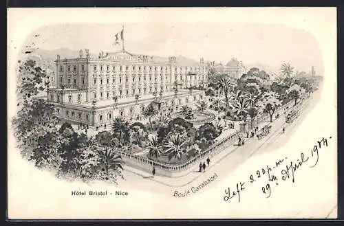 AK Nice, Hôtel Bristol et Boulevard Carabacel avec jardins luxuriants