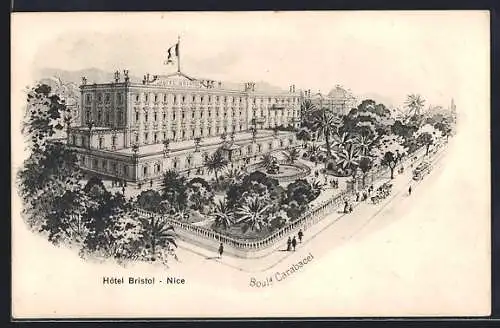 AK Nice, Hôtel Bristol et Boulevard Carabacel avec jardins luxuriants