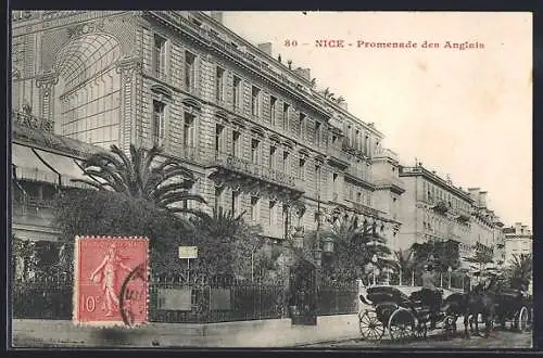 AK Nice, Promenade des Anglais avec calèche et palmiers