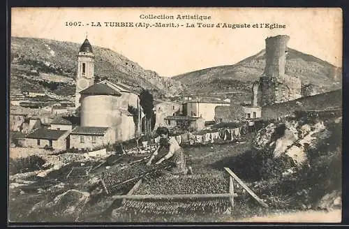 AK La Turbie, La Tour d`Auguste et l`Église