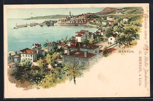 AK Menton, Vue panoramique sur la côte et la ville depuis le jardin botanique