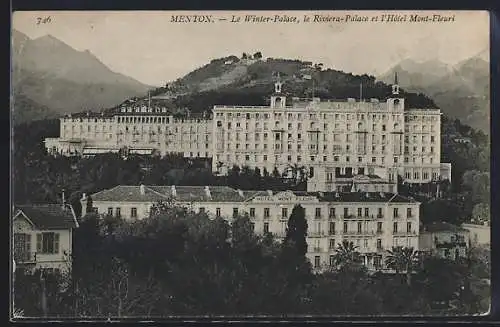 AK Menton, Le Winter-Palace, le Riviera-Palace et l`Hôtel Mont-Fleuri