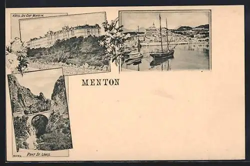 AK Menton, Hôtel du Cap Martin, port et Pont St. Louis