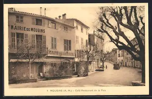 AK Mougins, Café-Restaurant de la Paix et Mairie en hiver