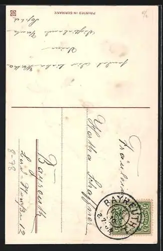 Präge-AK Gärtner mit Kleeblättern auf dem Karren, Geburtstagsgruss