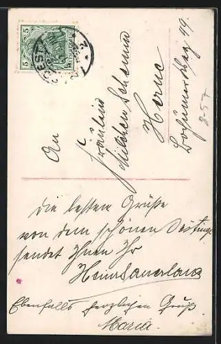 AK München, Münchner Kindl mit Bierkrügen