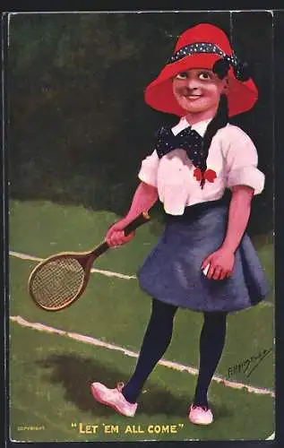 AK Junge Frau beim Tennisspielen