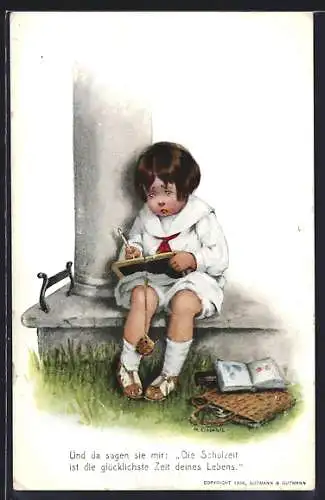 AK Trauriges Kind beim Lernen