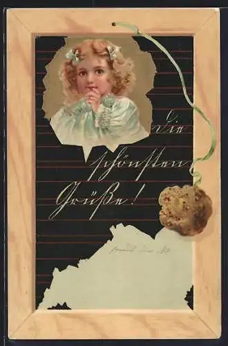 AK Mädchen mit Schleifen im Haar an einer Schultafel