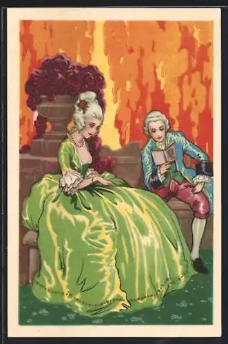 Künstler-AK Adolfo Busi: Mann und Frau sitzen in einem Garten