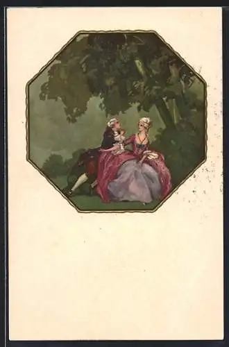 AK Freier und Edeldame, Art Deco, Barock, Rokoko