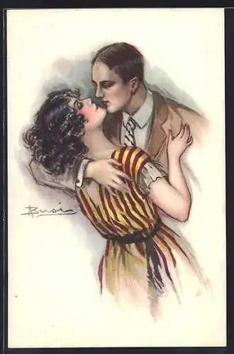 Künstler-AK Adolfo Busi: Liebespaar schaut sich vor dem Kuss in die Augen