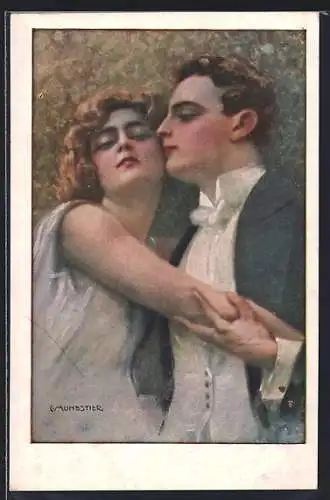 Künstler-AK C. Monestier: Liebespaar bei einer Umarmung