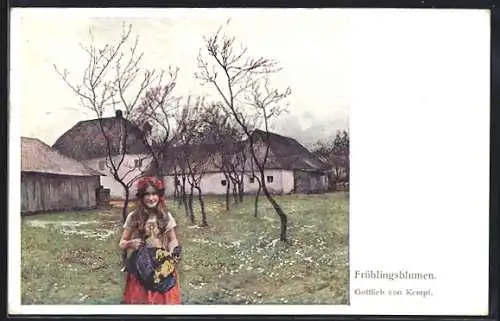Künstler-AK Brüder Kohn (B.K.W.I) Nr. 1190: Mädchen hat Frühlingsblumen gepflückt