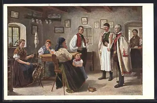 Künstler-AK sign. G. Agghazy: Mann bei der Brautwerbung