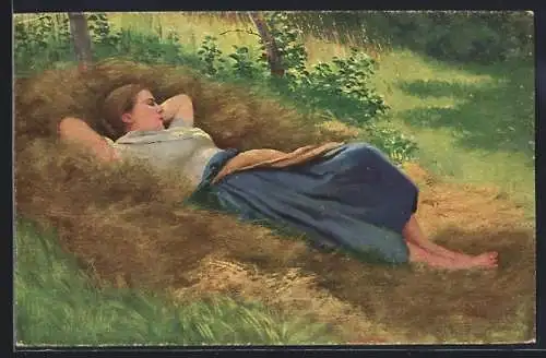 Künstler-AK sign. Adolf Hering: Siesta, Frau schläft im Schatten