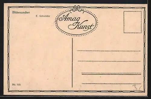 Künstler-AK sign. E. Schneider: Blütenzauber, Paar kommt sich unter einem Blütenmeer näher