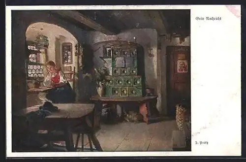 Künstler-AK sign. F. Prölss: Gute Nachricht, Porträt Hindenburgs, Jugend.Titelblatt Nr. 51 /1914, Postkarte