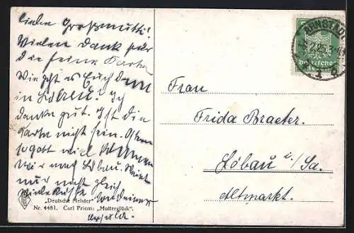 Künstler-AK sign. Carl Priem: Mutterglück, Mutter mit ihren zwei Kindern