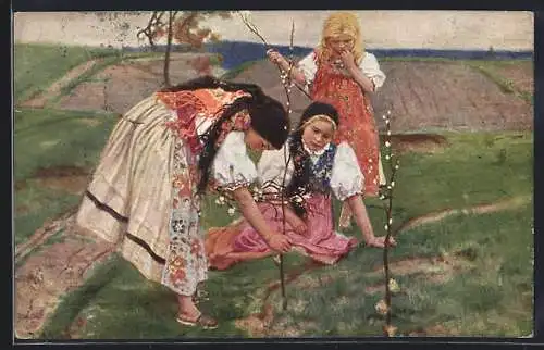 Künstler-AK J. Douba: Obrazy z Chodska, Bauernmädchen in tschechischer Tracht