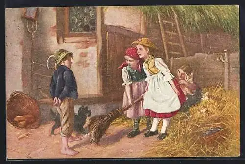 Künstler-AK sign. W. Schütze: Kriegeserklärung, Kinder streiten sich