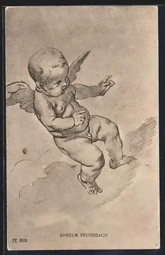 Künstler-AK sign. Anselm Feuerbach: Kleiner Engel auf einer Wolke