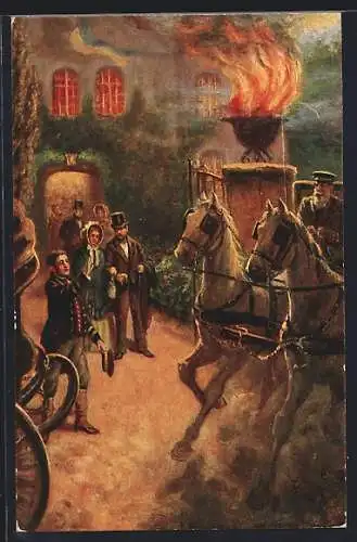 Künstler-AK sign. R. de Witt: Heimfahrt vom Gutsball