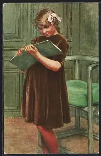 Künstler-AK sign. M. Carpentier: Schönes Mädchen mit einem Buch