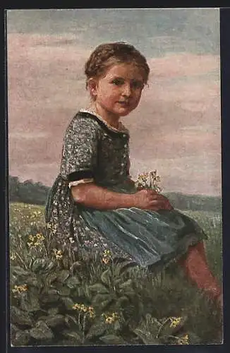 Künstler-AK sign. W. Zirgel: Marianne sitzt auf einer Blumenwiese