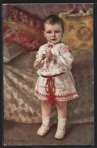 Künstler-AK sign. Alfred Hamacher: Bubi in hübscher Kleidung