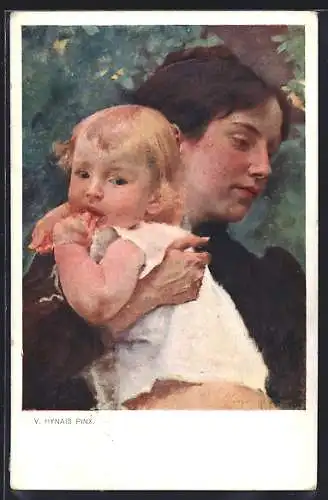 Künstler-AK sign. V. Hynais: Frau mit Kind auf dem Arm