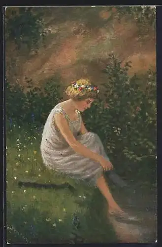 Künstler-AK sign. Heckendorp: Junge Frau an der Quelle