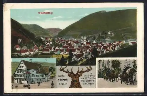 AK Wiesensteig, Gasthof zum Hirsch, Tor mit Pferdewagen, Teilansicht