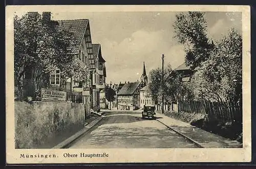 AK Münsingen, Obere Hauptstrasse mit Cafe-Restaurant