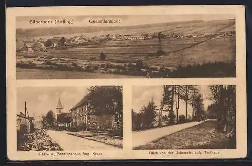AK Silberborn /Solling, Gasthaus u. Pension Aug. Kraaz, Blick von der Uslaerstrasse aufs Torfhaus, Gesamtansicht