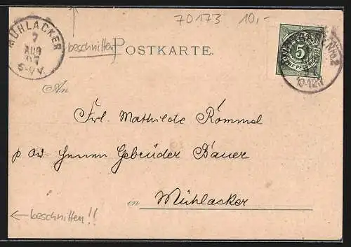 Lithographie Alt-Stuttgart, Unter der Mauer, Rathaus, Hospitalkirche