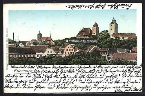 Goldfenster-AK Eilenburg, Teilansicht mit Kirche
