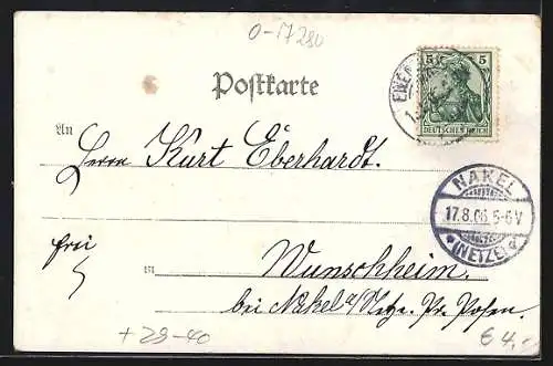 Goldfenster-AK Eilenburg, Teilansicht mit Kirche