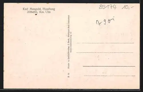 AK Altheim / Alb, Gasthaus Krone, Kirche, Handlung von Karl Mangold