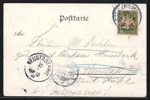 Lithographie Isenach, Totalansicht mit Uferpartie
