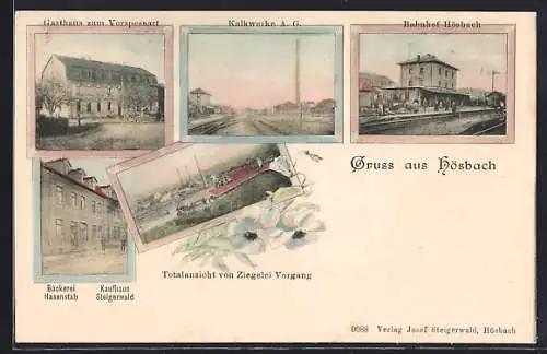 AK Hösbach, Gasthaus zum Vorspessart, Bahnhof, Kaliwerke AG
